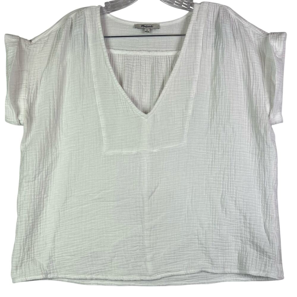 Madewell White Top Rolled Sleeve Gauze 100% Cotton Size M Style #NF 237
